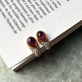 Y1223-ヴィンテージイヤリング U.S.A. Amethyst Color Cabochon Pave Rhinestone