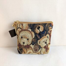 可愛いテディベア柄ミニポーチ（ゴブラン織り）