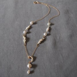 14kgf 多種多様パールのデザインネックレス k14gf　シンプル　ホワイト