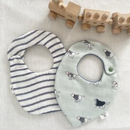 ＊ベビースタイ2枚セット＊ダブルガーゼ・ボーダー＆ドッグ