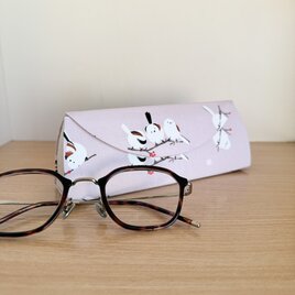 【受注制作】メガネケース（シマエナガ×生成り）