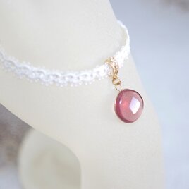 【受注製作】レジンアート　一粒の水滴とタティングレースとサテンリボンのブレスレット〈欲望〉