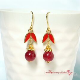 笹音ピアス＊レッドアゲート