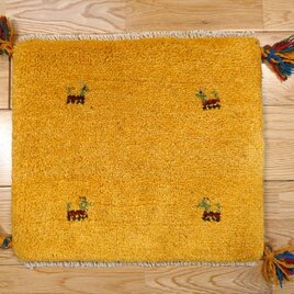 ペルシャ　ギャッベ　ミニマット　ラグ　横42x37㎝　黄金色　ヤギ　羊　T729