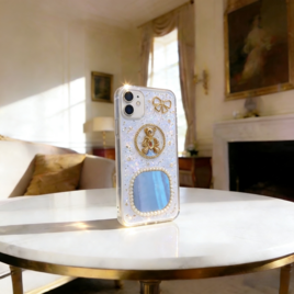 デコ電 ハンドメイドミラー付き キラキラビジュー スマホケース パール韓国風 Galaxy Pixel iPhone 全機種対応