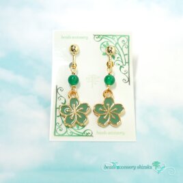 グリーンオニキス桜イヤリング