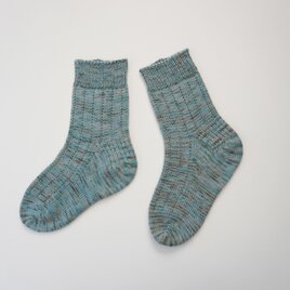 手編みの靴下　「オールドターコイズ」