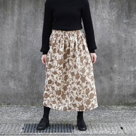 ★新作 コーデュロイ ボタニカル シルエット ギャザースカート（ ベージュ ）ロング マキシ ポケット