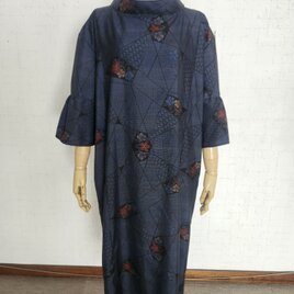 　大島紬リメイク　後ろリボンワンピース