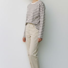 【翌日発送】チョコクリームボーダー　クルーネック　バスクTシャツ