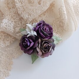 染め布花☆シックな薔薇のブローチ
