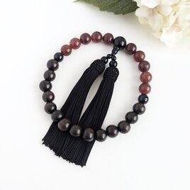 【男性用/主玉12mm】モスコバイトと黒檀・バイカラーの数珠・略式念珠/正絹漆黒房×オニキス