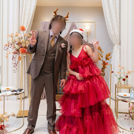 実例写真！ボルドー色 カラードレス キャミソール 上質オーガンジー デザイン感 可愛い 編み上げ 前撮り