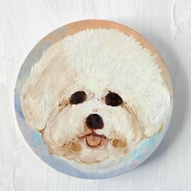 絵画 『ペロ』原画 油彩 直径20cm　犬　DOG 絵画 丸形アートパネル