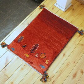 ペルシャ　ギャッベ　玄関マット小　ラグ　55x40cm　茜色　風景　夕焼け　NN20581