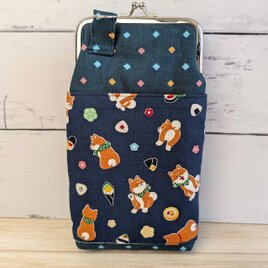 柴犬さんが可愛い和テイストながま口スマホポーチ