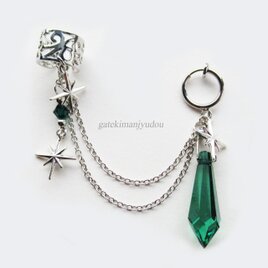 星と雫☆フープイヤリング&イヤーカフ/グリーン【ピアス等パーツ変更可】