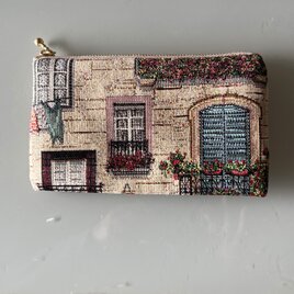 オランダ生地　バルコニー花　のポーチ（MS）コスメ入れ　薬入れ　カード入れのコピー