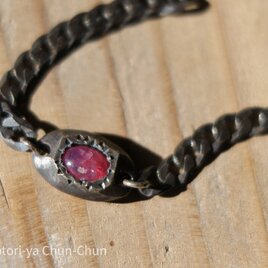 【結シリーズ】ビルマ産蛍光マヘンゲカラーキャンディ・スピネル・シルバーブレスレット【結：赫宙】