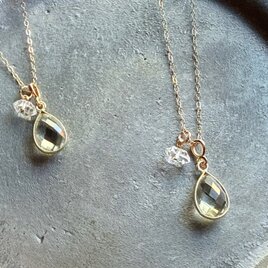 【2月・4月の誕生石】心を澄ませ、前を向くために。 グリーンアメシストとハーキマーダイヤモンドの透明感ネックレス（K14GF）