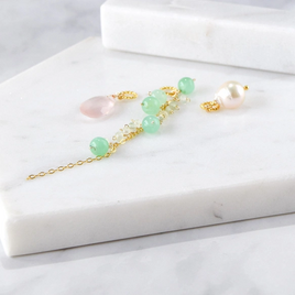春風 ― ローズクォーツ × クリソプレーズ × アコヤ真珠 ペンダントトップ3点セット14kgf