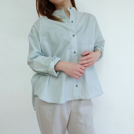 ダブルフェーススタンドカラーブラウス＜ミストグリーン＞