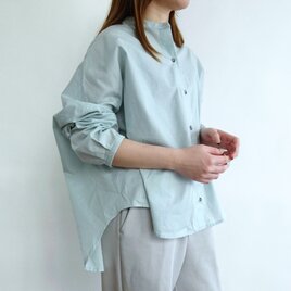 ダブルフェーススタンドカラーブラウス＜ミストグリーン＞