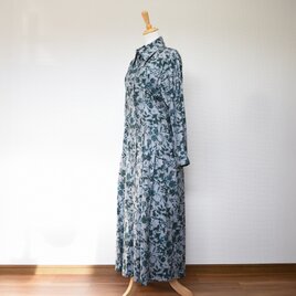 【完全一点物】ウエストリボンワンピース（グリーンフラワー）