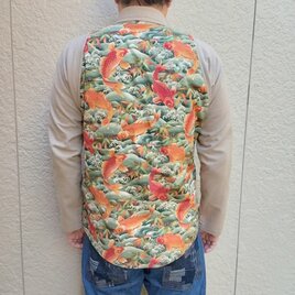 長袖播州織シャツ(ベージュ×荒波に鯉）