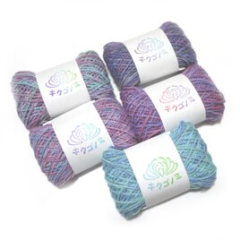 新色W）手染め　カラフル刺し子糸 5色セット　10/2　綿　40ｍ　むら染め　紫系・ブルー・ピンク