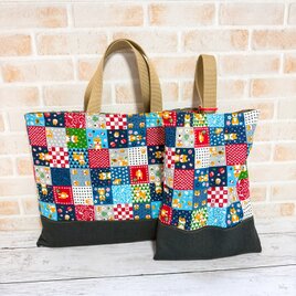 レッスンバッグ＆シューズケース　２点セット　【和柄・パッチワーク柄×柴犬】