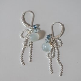 Silver925 極上カット グレームーンストーンのリボンピアス［1088GY］