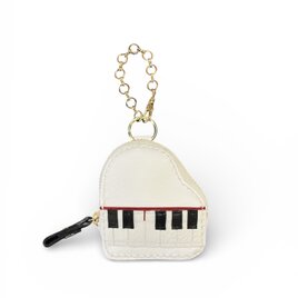 【本革・手縫い】手仕事のピアノポーチ（バッグチャーム）白いピアノ