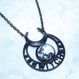 ゴシック調ブラックムーンネックレス モノトーン 魔女 ウィッチ 三日月 トリプルムーン パンク ロック メンズ レディース