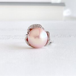 桜ピンク 大粒 ルベルパールのフラワーリング （12.5cm)