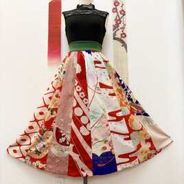 古き布を今の私へ＊着物リメイクの軽やかスカート　沫雪