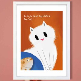 食べづらい魚　ネコ　送料無料 　あらゆるお部屋のポスター　イラスト　ポスター　アートポスター　アート/sei検索新着順　3978