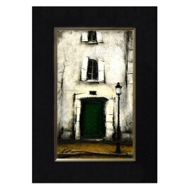 風景画　パリ　油絵「緑色の扉のある建物」