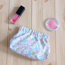 バネ口ポーチ　12cm口金　淡い花柄　ピンク　633