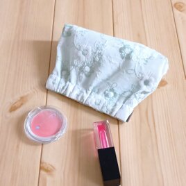 花柄刺繍　バネ口ポーチ　12cm口金　ホワイト　631