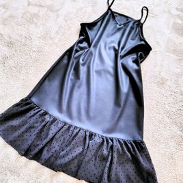 ブラックウール＆ドットフリルキャミワンピ