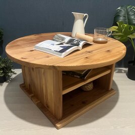 【送料無料】 ローテーブル 丸形 70cm 杉 ナチュラル 棚付き