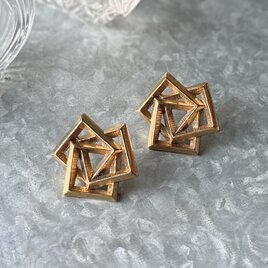 PA469-【 AVON 】エイボン・ヴィンテージピアス 1980's Gold Tone Geometric Square