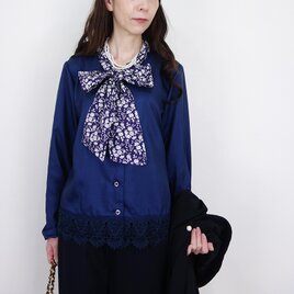 2WAYリバティボータイ 裾ケミカルレースのワッシャーブラウス（結婚式・卒業式・入学式・セレモニー・オケージョンに