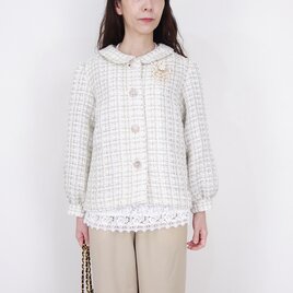 ファンシーツイードのパフスリーブジャケット（入学式・結婚式・セレモニー・食事会・旅行・美術館）