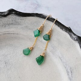 スライスカットエメラルドのチェーンピアス・イヤリング変更可