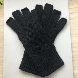 指抜き5本指のニット手袋– – –ブラック