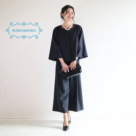 Set【ネイビー】洗えるウール混Ａラインラグランスリーブジャケット＆後ろゴムタック入りワイドパンツ♥