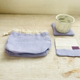 天日干しリネンの巾着+コースター