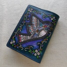 文庫サイズブックカバー 刻印、拭き染め 牛革